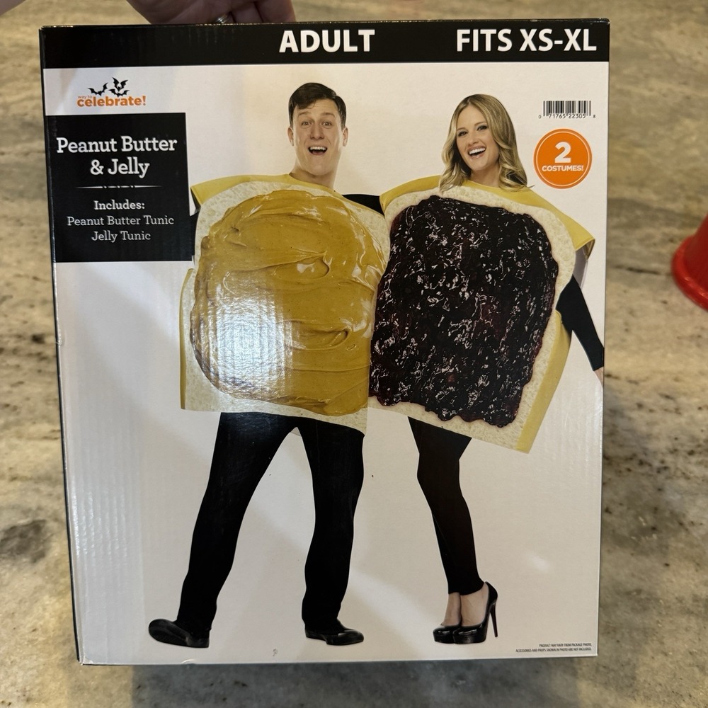 NEW IN BOX Adult Peanut Butter‎ and Jelly Couples Costume One Size Fits Most
